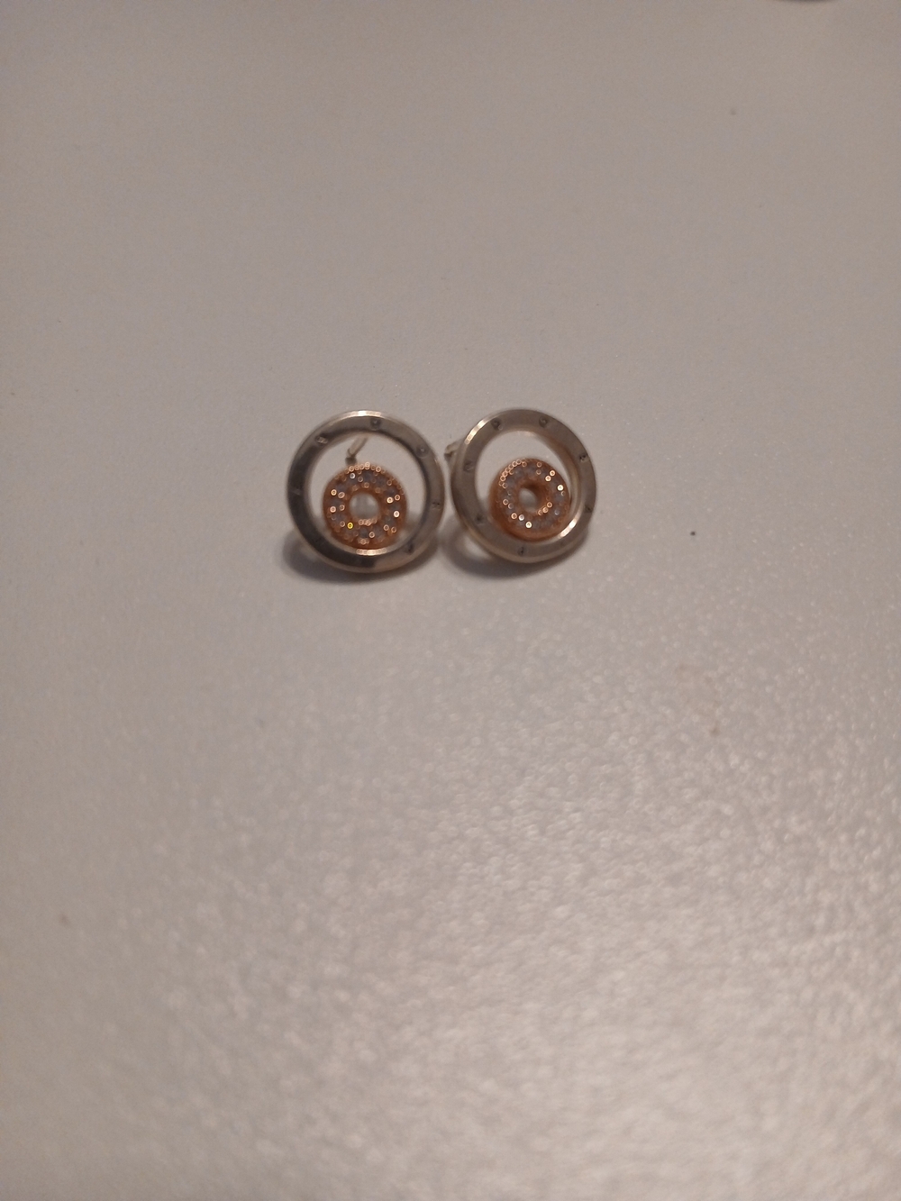 Pandora Two-Tone Circle Stud Earrings in Silver and Gold